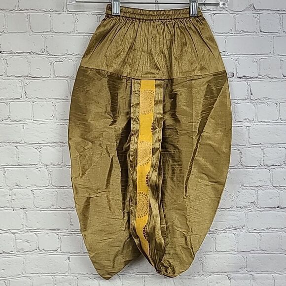 Golden Dupion Silk Kids Dhoti Kurta Pajama Boys Size 4 Ethnic Indian Wedding 2pc - Picture 5 of 15